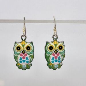 Owl Earrings Owl Charm Drops on Sterling Silver French Earwires New Handmade